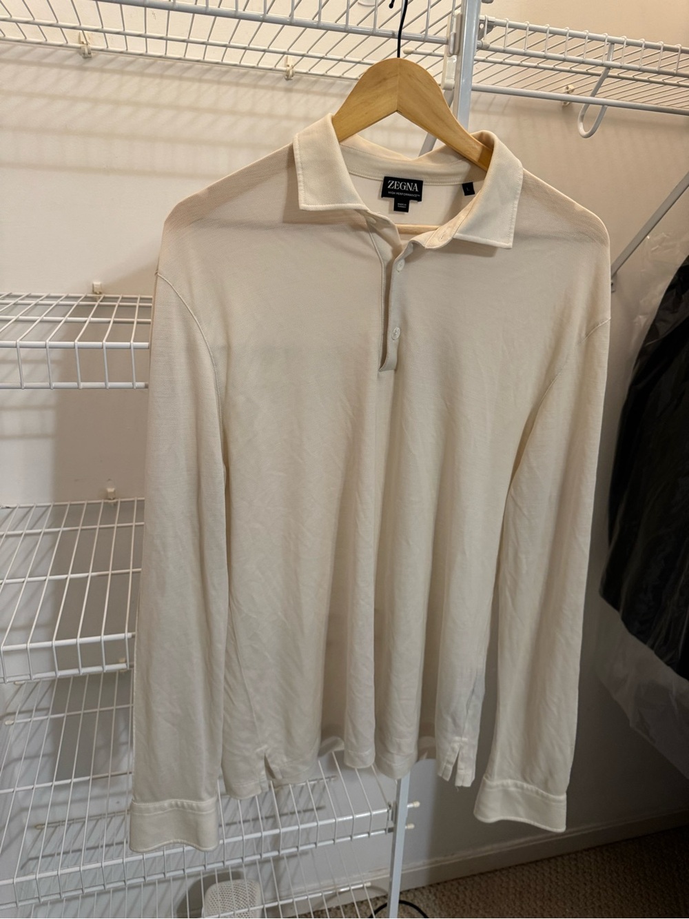 Men’s Cream Long-Sleeve Polo Shirt Zegna Large Sport